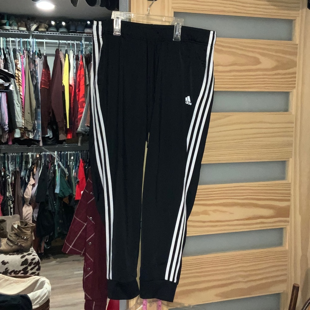 Adidas Black Track Pant Joggers with White Stripes